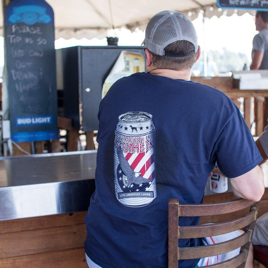 American Lager Beer Can (Men's Short Sleeve T-Shirt) by Straight Up Southern Buy at Here Today Gone Tomorrow! (Rome, GA)