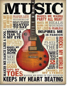 Music Inspires Me - Vintage-style Tin Sign - www.HereTodayGoneTomorrow.store