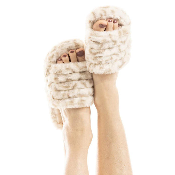 SNOW LEOPARD FAUX FUR SLIPPERS FOR WOMEN by Katydid