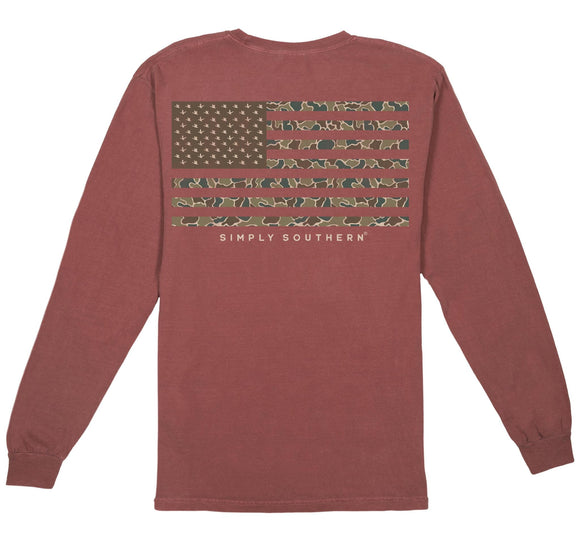 Camo Flag (Men's Long Sleeve T-Shirt) by Simply Southern