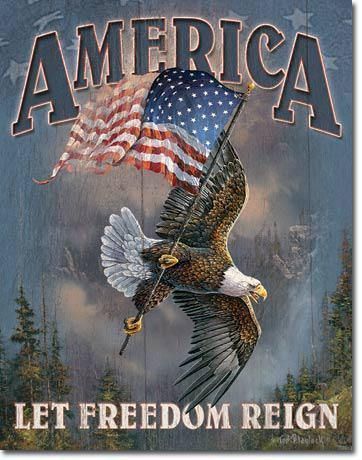 America let Freedom Reign - Vintage-style Tin Sign Buy at Here Today Gone Tomorrow! (Rome, GA)