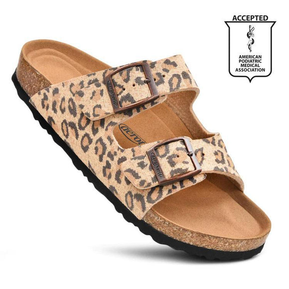 ELLYS LEOPARD ARCH SUPPORTIVE SLIDES - BY AEROTHOTIC