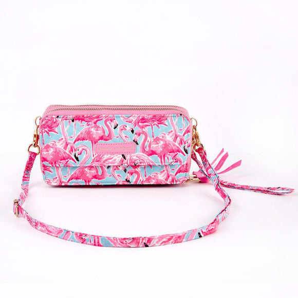 Quilted Phone Cross Wristlet - Flamingo - by Simply Southern