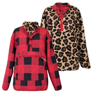 Reversible Windbreaker/ Sherpa Pullover - Leo/Plaid - by Simply Southern - www.HereTodayGoneTomorrow.store