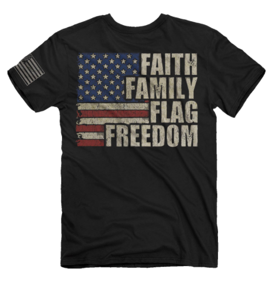 Faith Family Flag Freedom (Men's Short Sleeve T-Shirt) by Buckwear Buy at Here Today Gone Tomorrow! (Rome, GA)