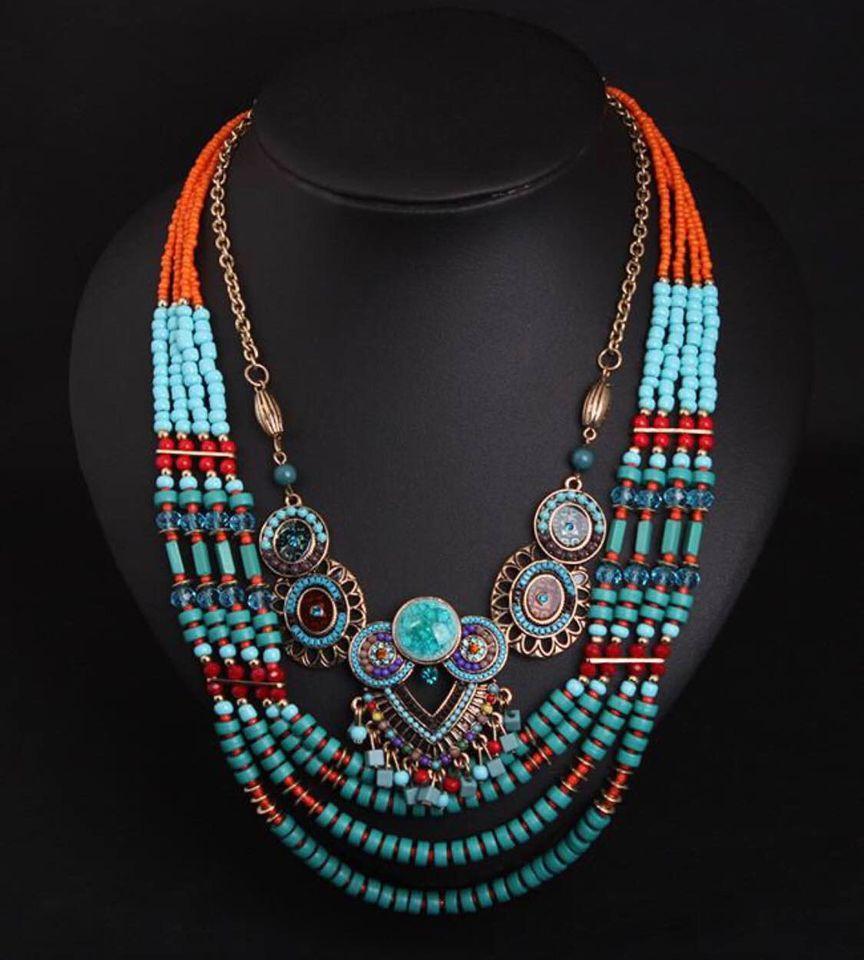 Tribal Turquoise BEADED Necklace