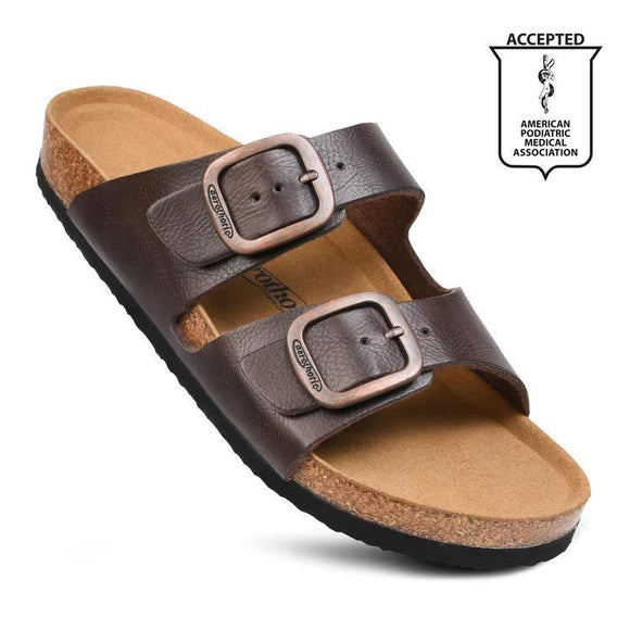 ARETE BROWN WOMEN’S SLIDE SANDALS - BY AEROTHOTIC