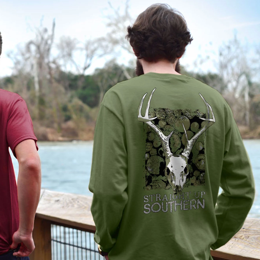 Deer Skull Macabre (Men's Long Sleeve T-Shirt) by Straight Up Southern