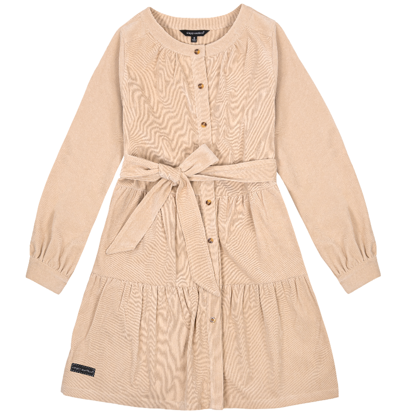 Corduroy Belted Dress - Tan - by Simply Southern