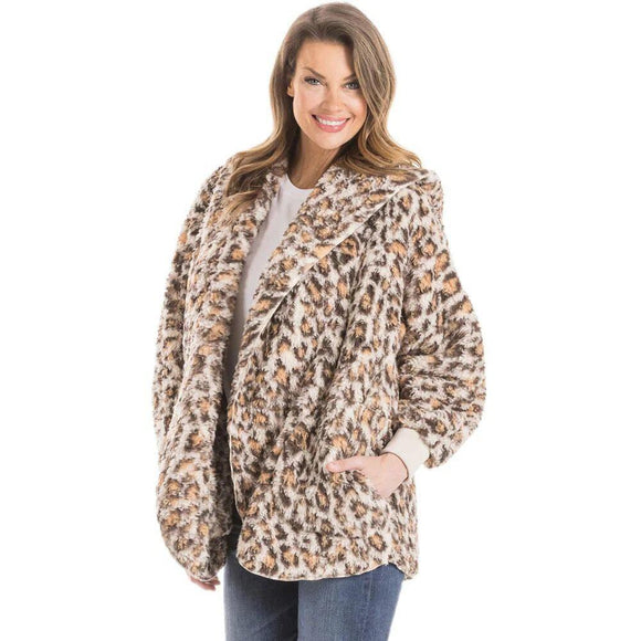 TAN LEOPARD LIGHTWEIGHT BODY WRAP WITH HOODIE AND POCKETS - by Katydid