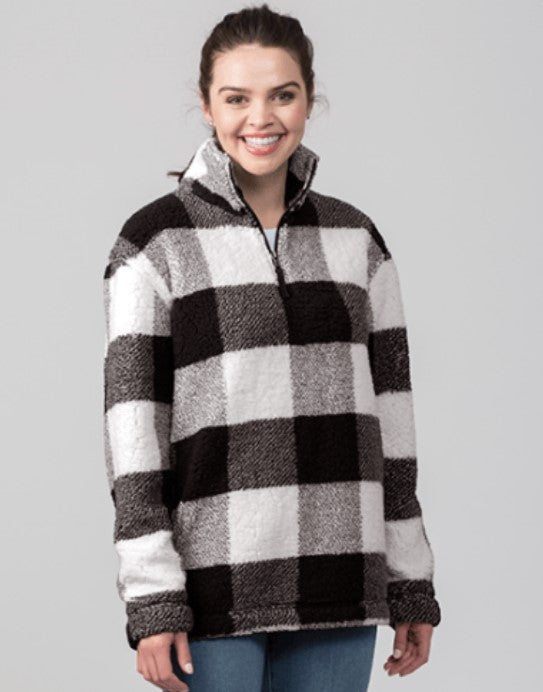 Quarter Zip Pullover Sherpa (Black & White Plaid) - by Boxercraft®