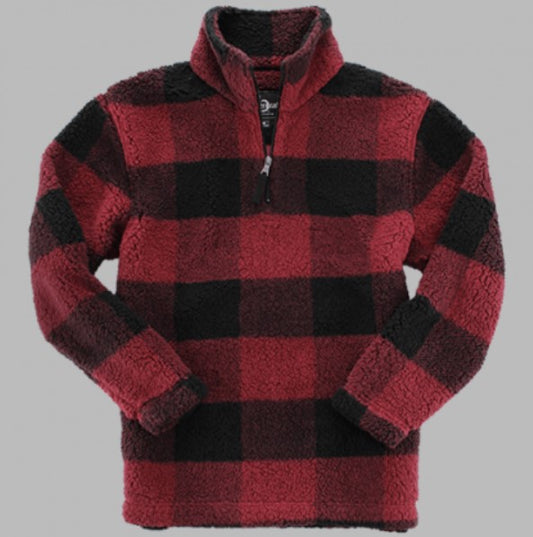 Quarter Zip Pullover Sherpa (Garnet & Black Buffalo Plaid) - by Boxercraft®
