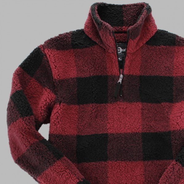 Quarter Zip Pullover Sherpa (Garnet & Black Buffalo Plaid) - by Boxercraft®