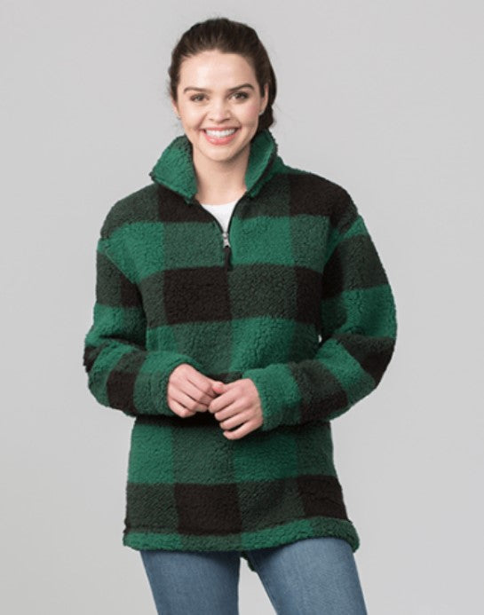 Quarter Zip Pullover Sherpa (Hunter & Black Buffalo Plaid) - by Boxercraft®