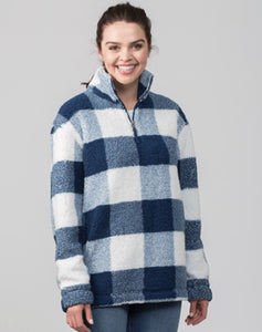 Quarter Zip Pullover Sherpa (Navy & Natural White Buffalo Plaid) - by Boxercraft®