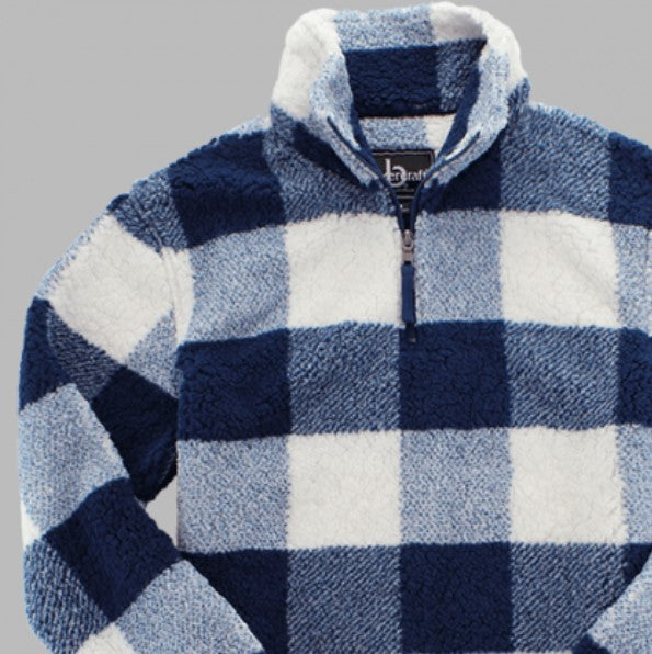 Quarter Zip Pullover Sherpa (Navy & Natural White Buffalo Plaid) - by Boxercraft®