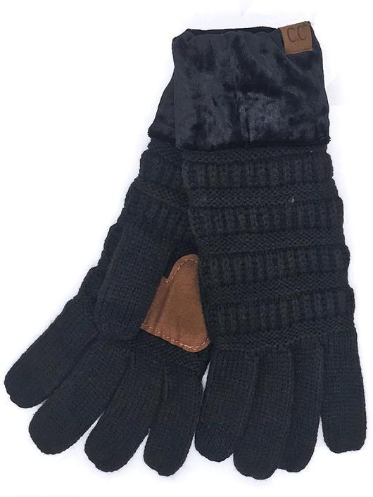 Black Crushed Velvet Knit Gloves (CC Beanie Exclusive) by Girlie Girl Originals - www.HereTodayGoneTomorrow.store