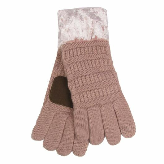 Rose Crushed Velvet Knit Gloves (CC Beanie Exclusive) by Girlie Girl Originals