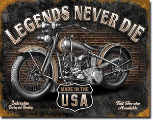 Legends - Never Die - Vintage-style Tin Sign