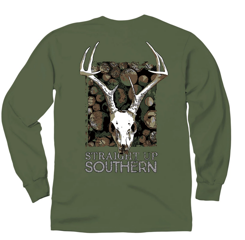 Deer Skull Macabre (Men's Long Sleeve T-Shirt) by Straight Up Southern