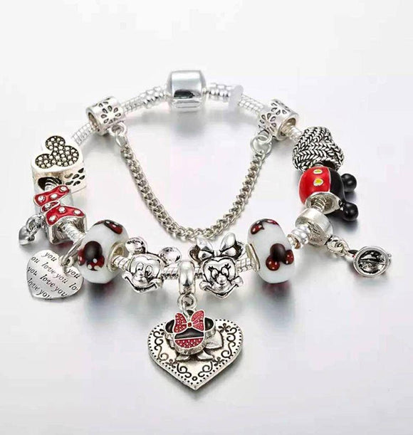 Pandora-Inspired Mickey & Minnie Heart Charm Bracelet