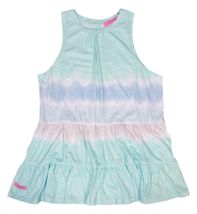 Simply Tiedye Gather Tank - Blue - by Simply Southern