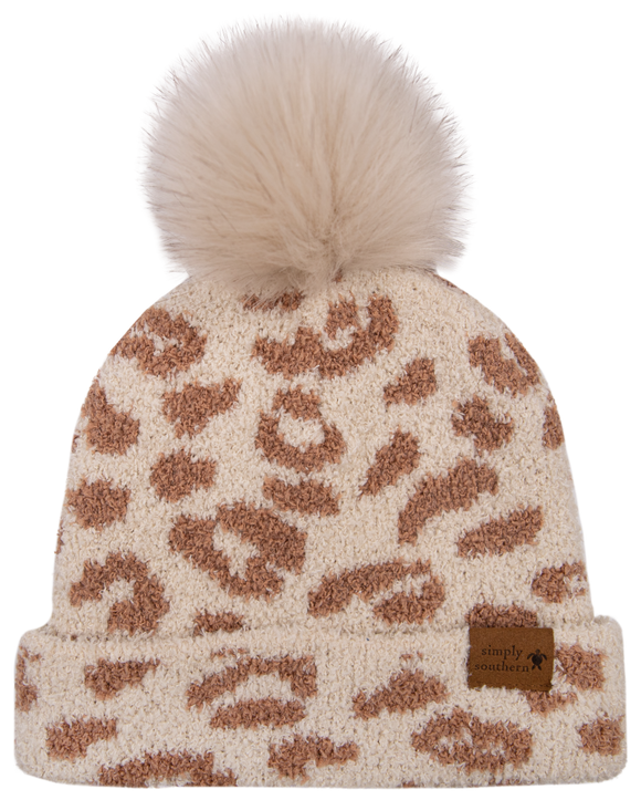 Fuzzy Beanie - Cream Leo - by Simply Southern