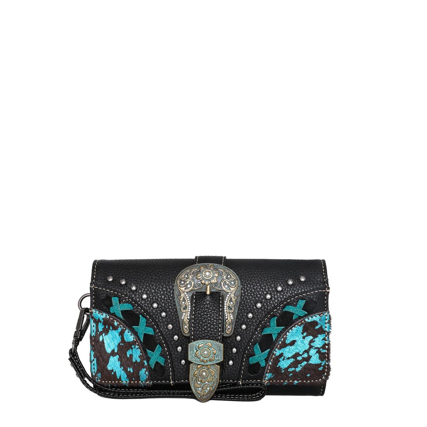 Black Trinity Ranch Hair-On Cowhide Buckle Collection Wristlet Wallet - by Montana West