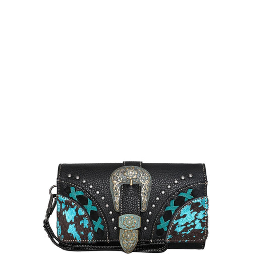 Black Trinity Ranch Hair-On Cowhide Buckle Collection Wristlet Wallet - by Montana West