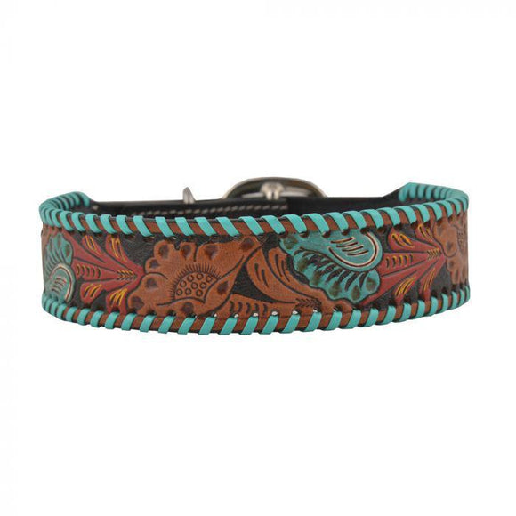 FULL BLOOM HAND-TOOLED LEATHER DOG COLLAR - by Myra