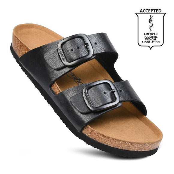 ARETE BLACK WOMEN’S SLIDE SANDALS - BY AEROTHOTIC