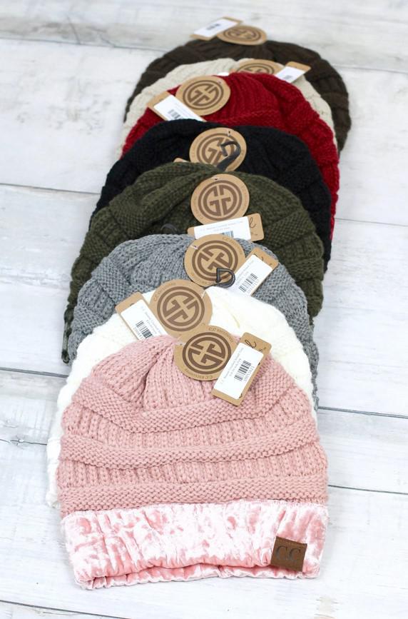 Crushed Velvet Knit Beanies (CC Beanie Exclusive) by Girlie Girl Originals