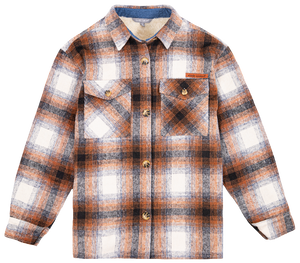 Sherpa Shacket -Brown Orange Plaid - by Simply Southern