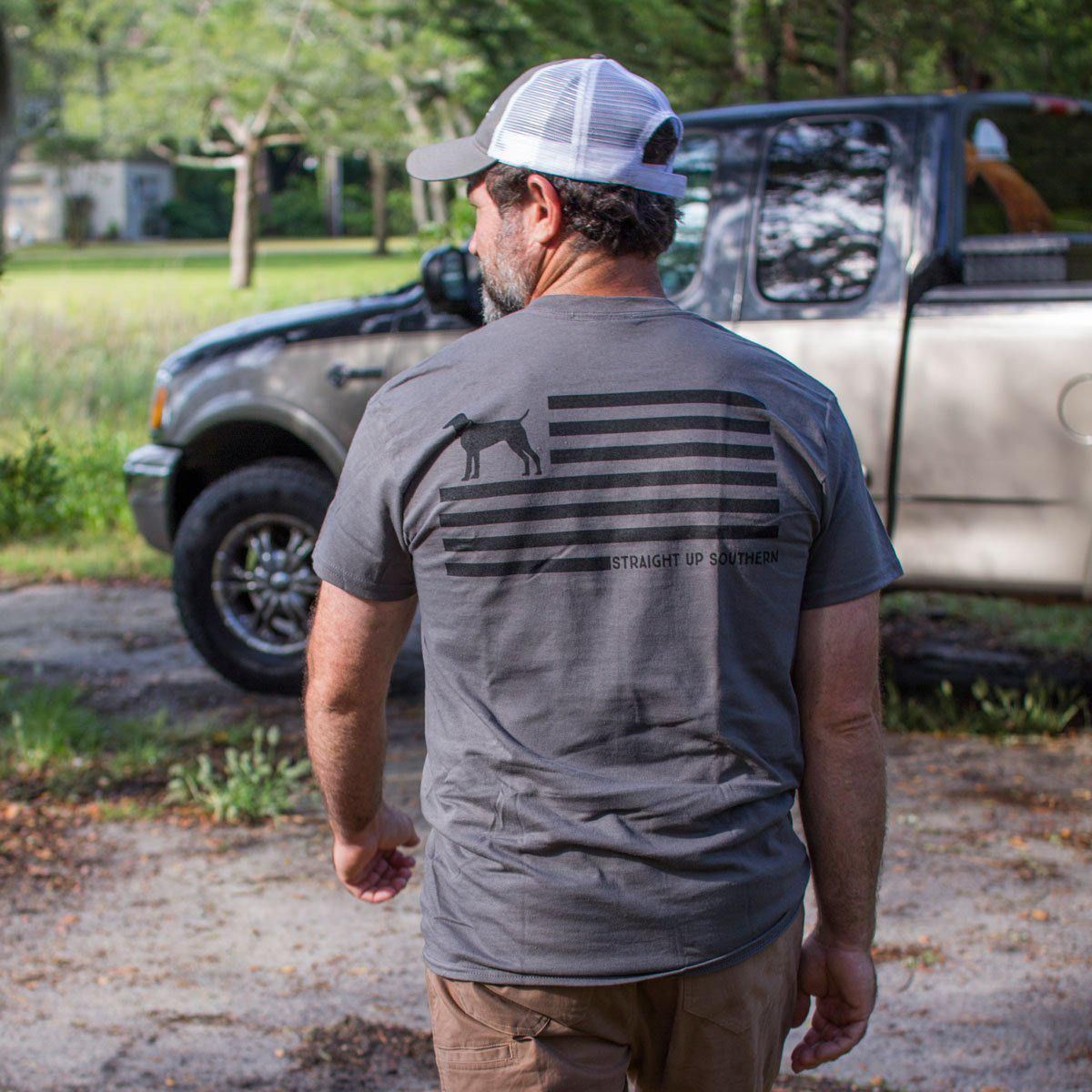 Dog & Stripes Flag (Men's Short Sleeve T-Shirt) by Straight Up Southern Buy at Here Today Gone Tomorrow! (Rome, GA)