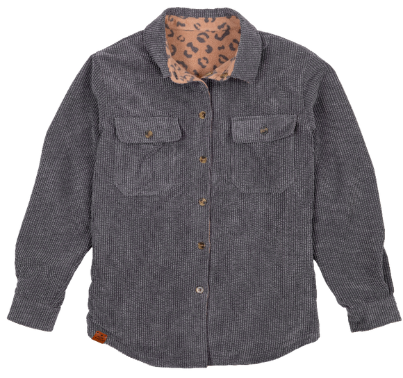 Reversible Shacket - Drk Gray/ Leo - by Simply Southern